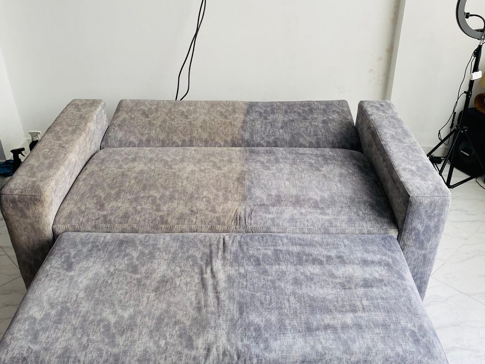 Sofá cama antes y después de limpieza